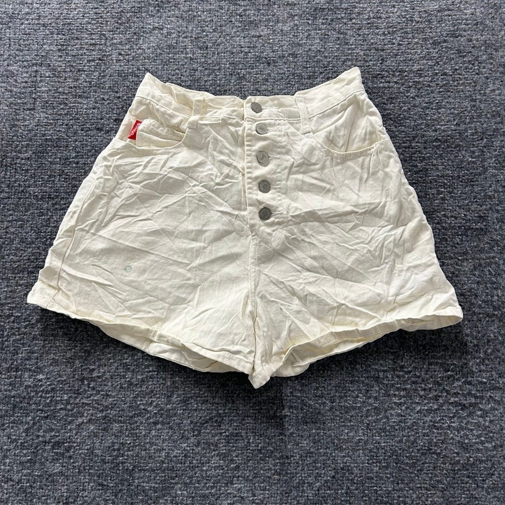 Bongo Denim Shorts Womens Size 7 Off White High Waisted Button Fly Cotton USA